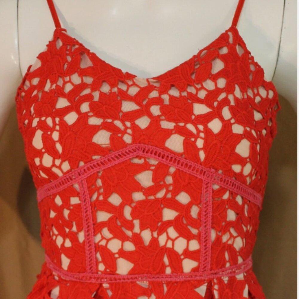 Choie's Red Crochet Lace Sleeveless Dress Corset Style Bodice Beige Lined Size M